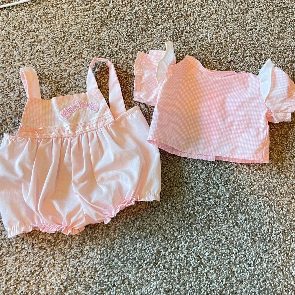 Vtg Cabbage Patch gingham Pink White Doll Dress Bloomers Shorts Bows Coleco 2 pc